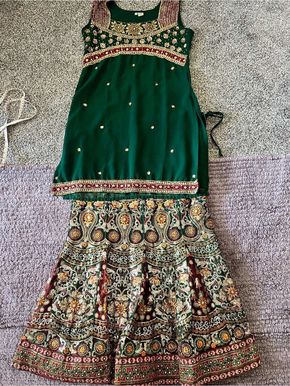 Embellished Green and Maroon Indian Lehenga Set